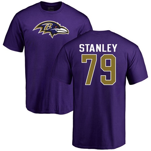 Men Baltimore Ravens Purple Ronnie Stanley Name and Number Logo NFL Football #79 T Shirt